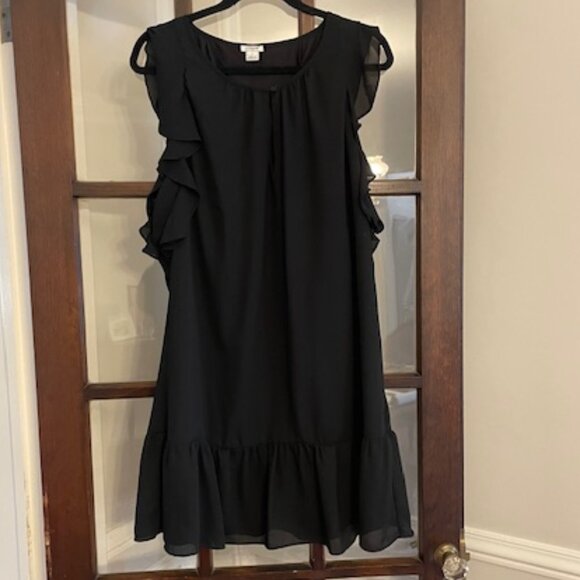 J.Crew Factory Black Ruffle Sleeve Mini Dress, Size Medium - Picture 1 of 7